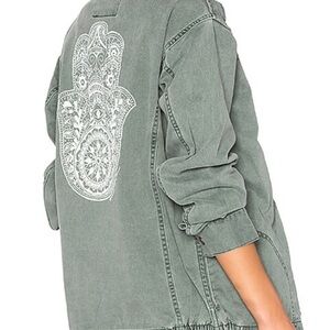 Spiritual Gangster henna hamsa jacket military green size small